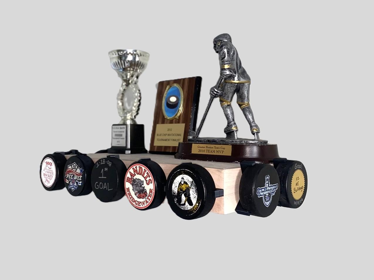 Hockey Puck Display Trophy Shelf: Memorabilia, 8" Wide Floating Shelf, Hockey Player Room Decor