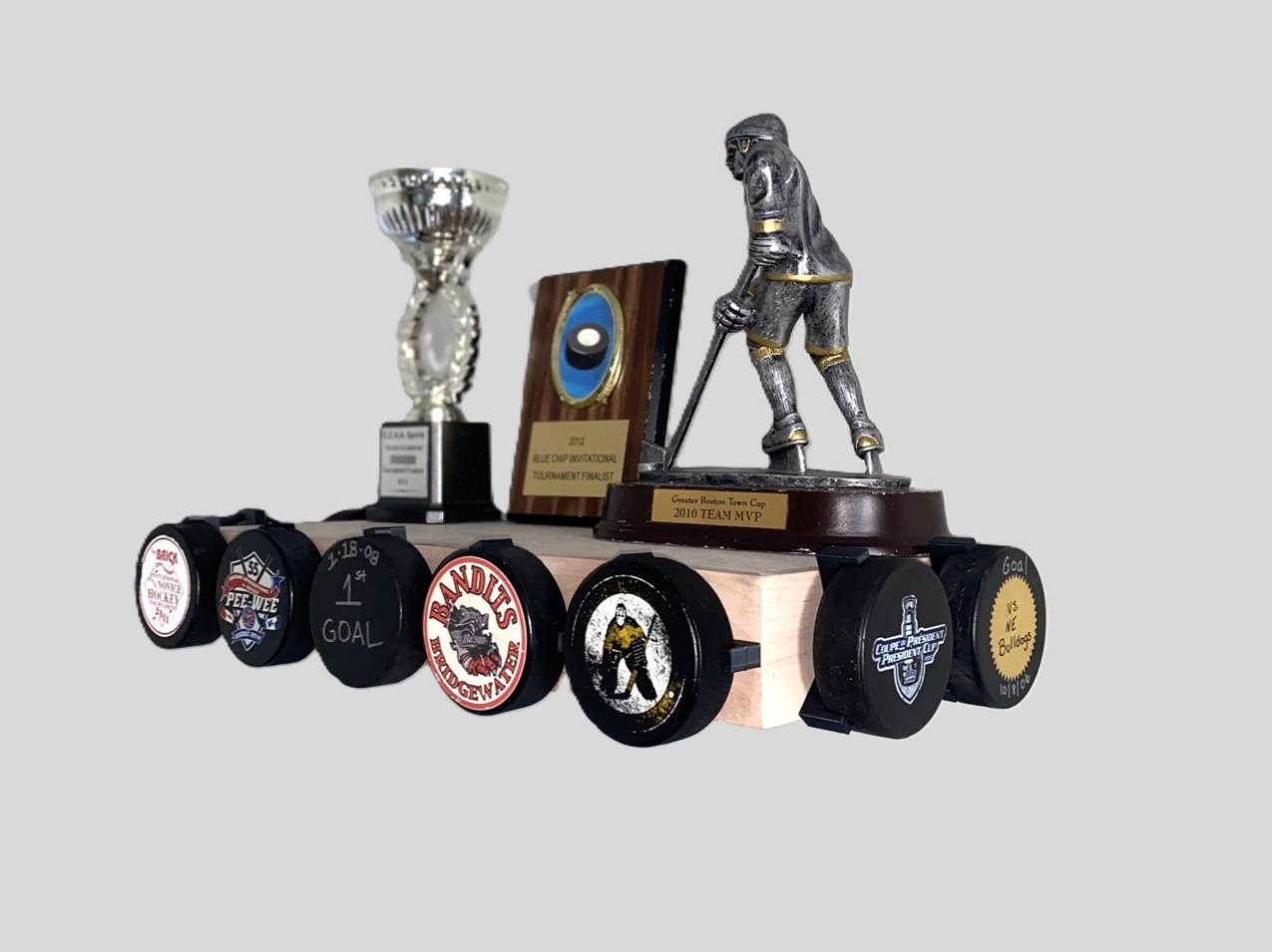 Hockey Puck Display Trophy Shelf: 8" Wide Floating Shelf, Memorabilia, Hockey Player Room Decor