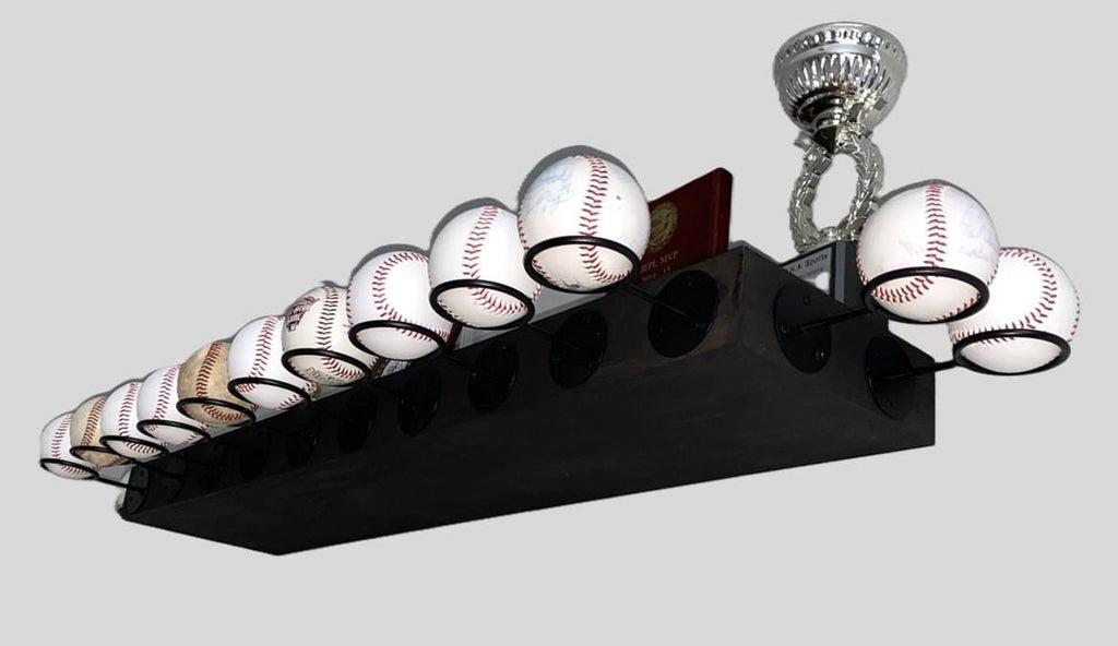 Baseball Trophy Display Shelf with Bat and Medal Holder, Ball Display Rack for Memorabilia, Awards, Trophies and Signed Baseballs