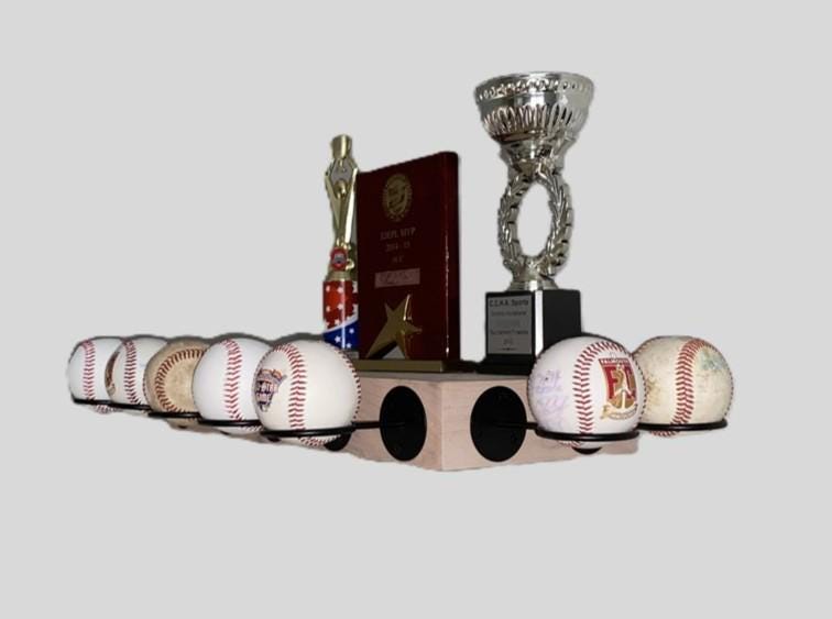 Baseball Trophy Display Shelf with Bat and Medal Holder, Ball Display Rack for Memorabilia, Awards, Trophies and Signed Baseballs