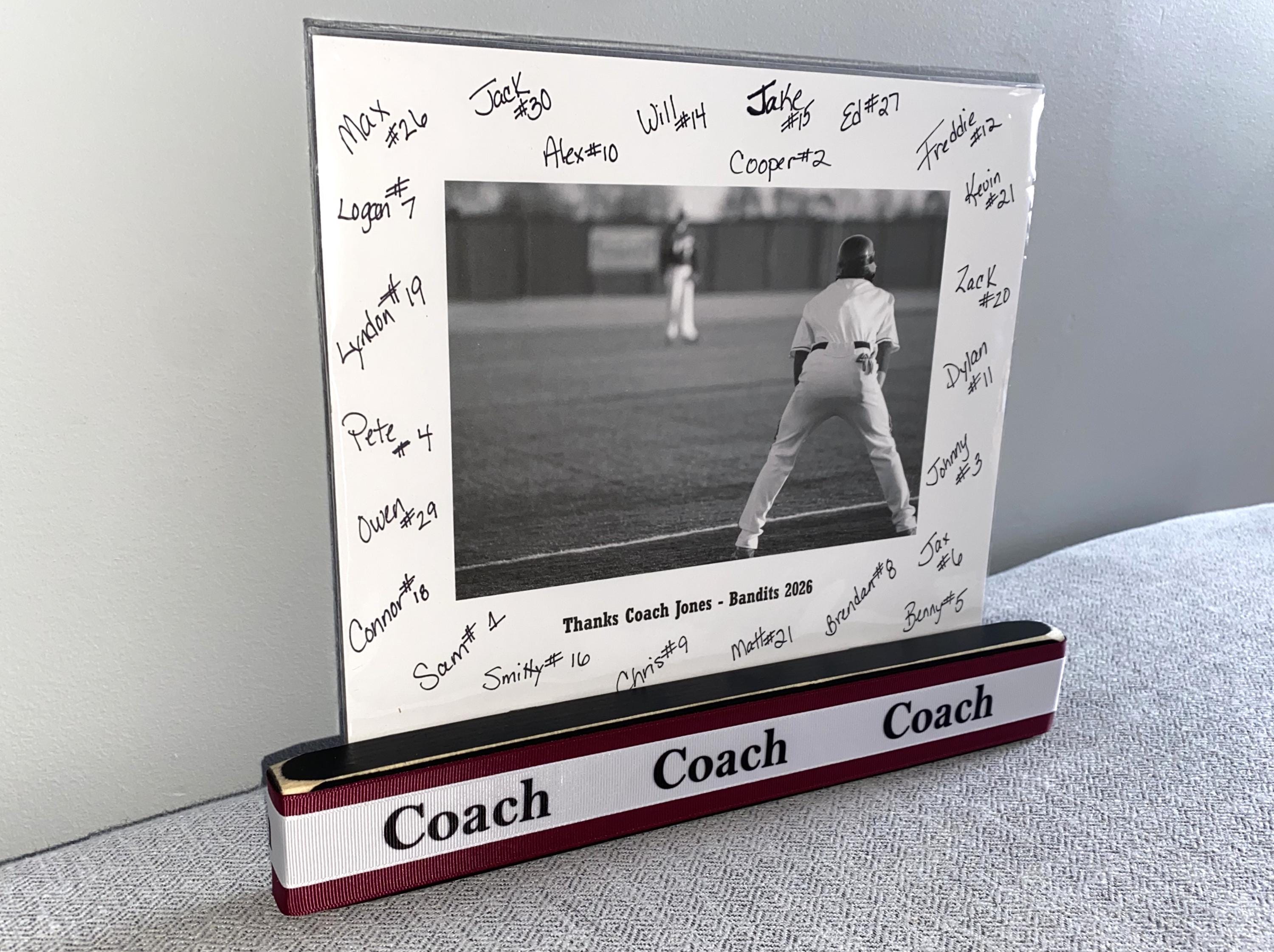Personalized Coach Photo Display: Custom Team Colors Frame, Baseball Team Gift, All Sports