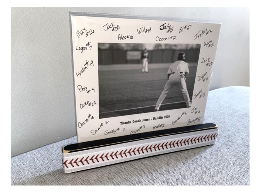 Personalized Baseball Coach Photo Display: Team Gift, Frame, Baseball Laces