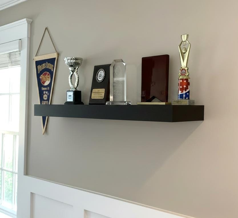 Baseball Trophy Display Shelf with Bat and Medal Holder, Ball Display Rack for Memorabilia, Awards, Trophies and Signed Baseballs