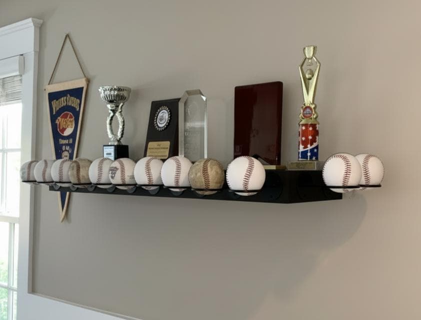 Baseball Trophy Display Shelf with Bat and Medal Holder, Ball Display Rack for Memorabilia, Awards, Trophies and Signed Baseballs