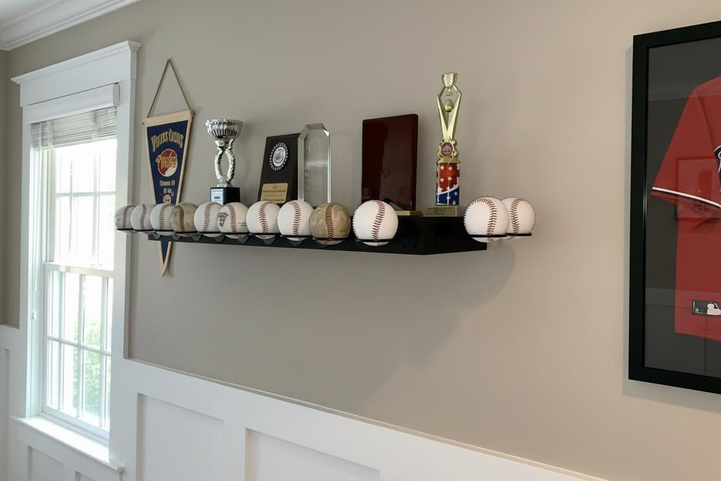 Baseball Trophy Display Shelf with Bat and Medal Holder, Ball Display Rack for Memorabilia, Awards, Trophies and Signed Baseballs