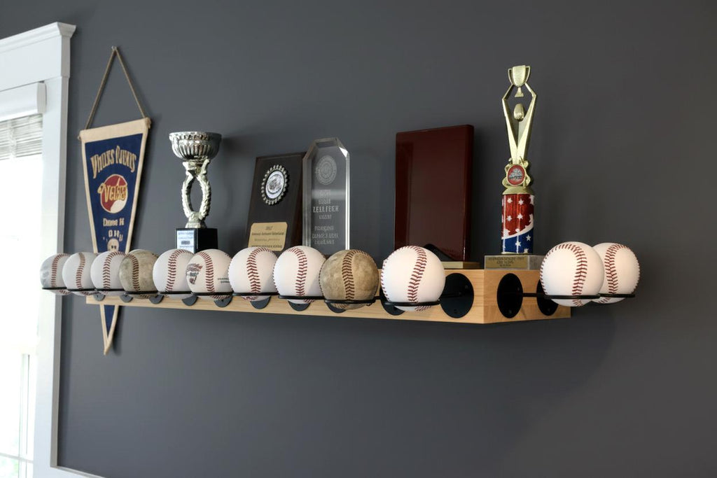 Baseball Trophy Display Shelf with Bat and Medal Holder, Ball Display Rack for Memorabilia, Awards, Trophies and Signed Baseballs