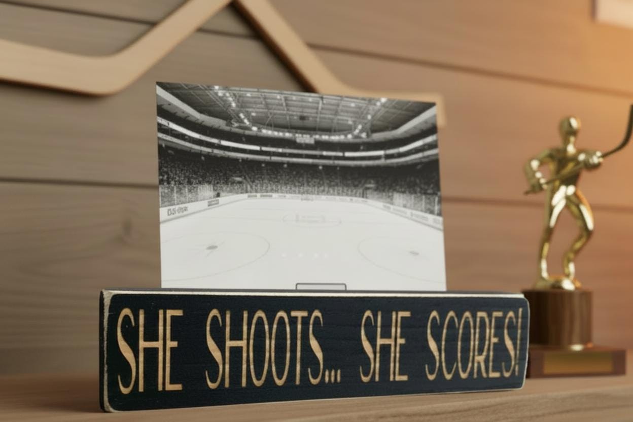 Lacrosse Girl Sign: "She Shoots, She Scores!" Wood Sign