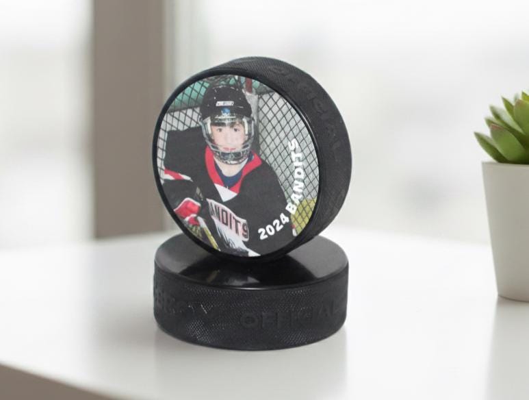 Player of the Game Personalized Hockey Puck with Hockey Laced Edges