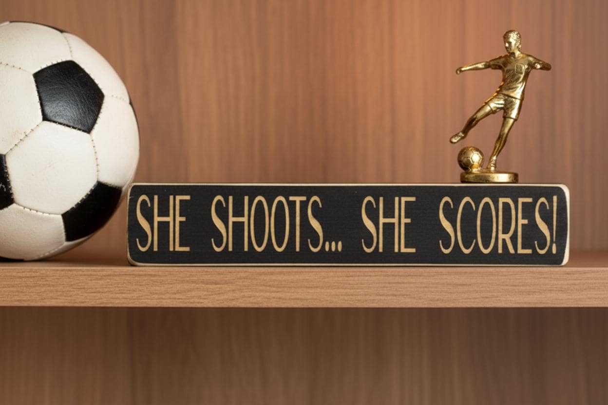 Basketball Girl Sign: "She Shoots, She Scores!" Wood Sign