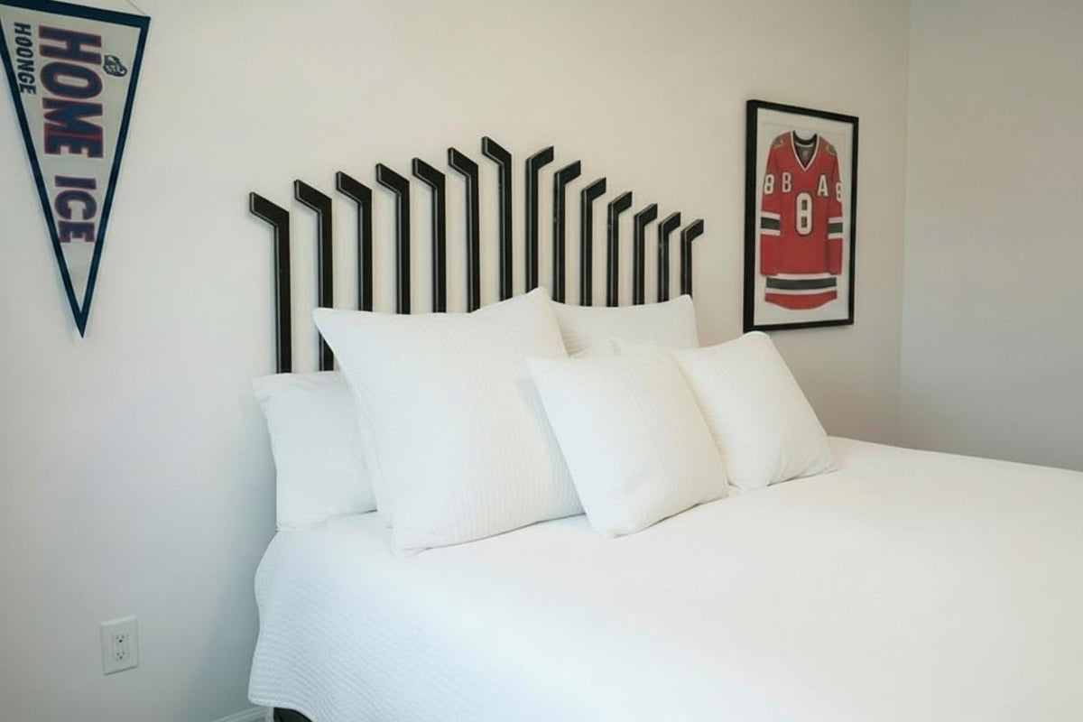 Hockey Stick Headboard Alternative, Custom Hockey Bedroom Decor, Individual Hanging Hockey Sticks, Twin or Full Size, Sports Room Gift