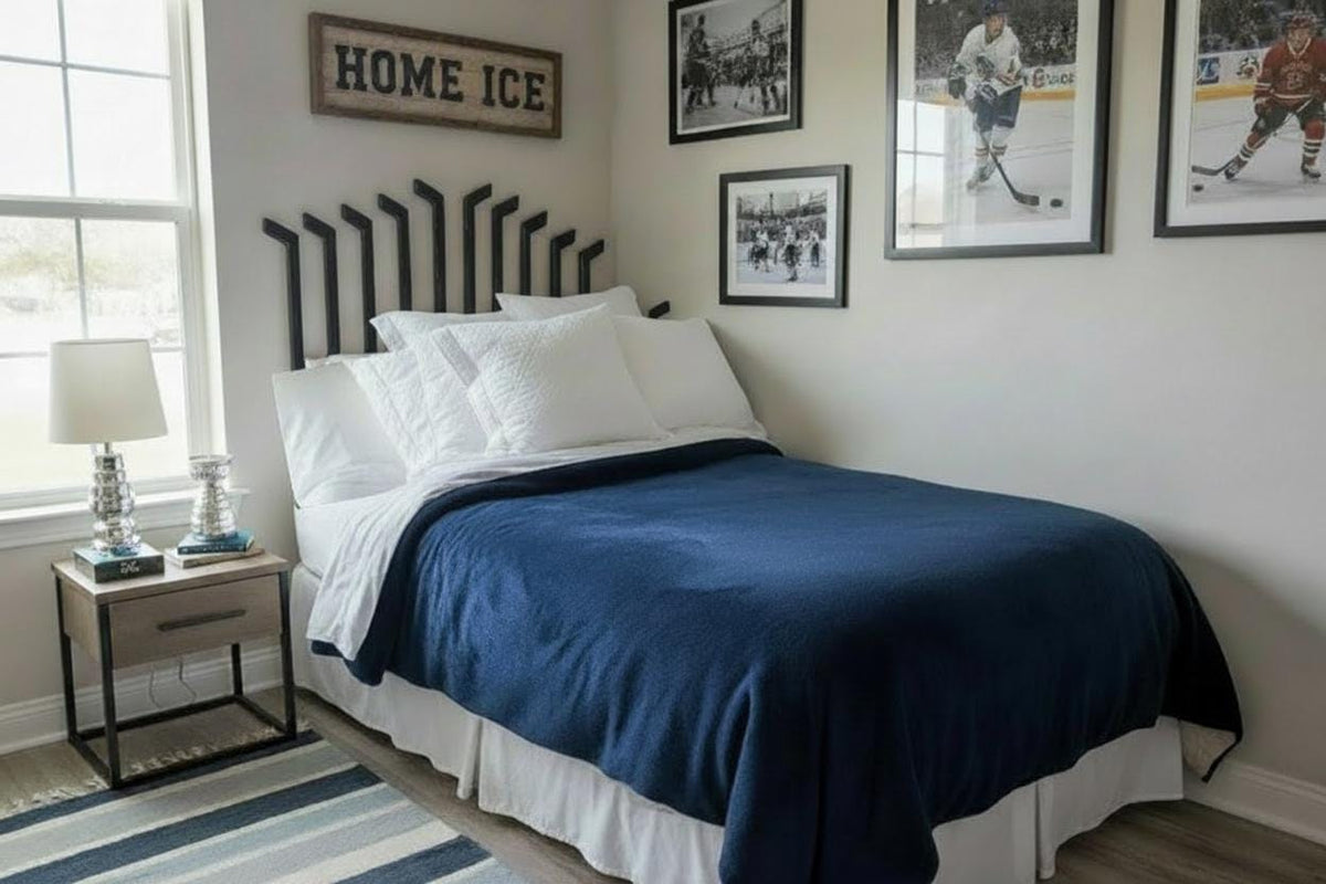 Hockey Stick Headboard Alternative, Custom Hockey Bedroom Decor, Individual Hanging Hockey Sticks, Twin or Full Size, Sports Room Gift