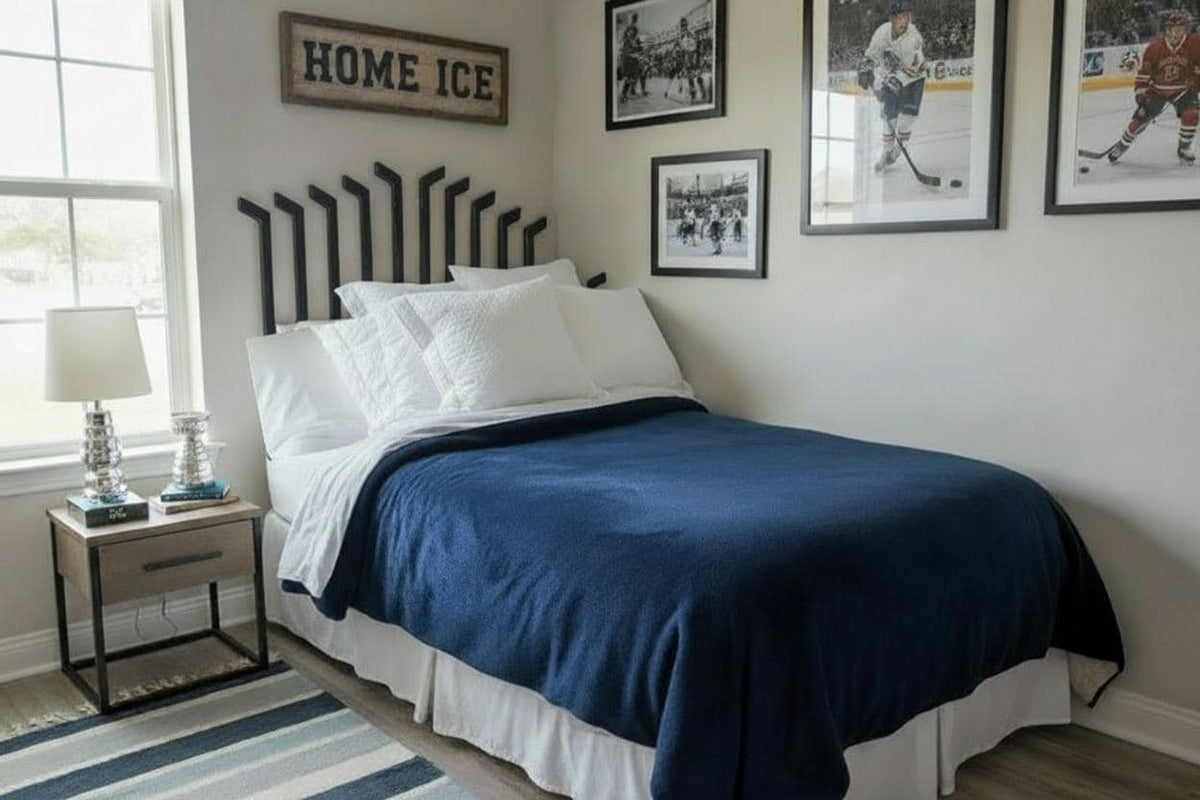 Hockey Stick Headboard Alternative, Custom Hockey Bedroom Decor, Individual Hanging Hockey Sticks, Twin or Full Size, Sports Room Gift