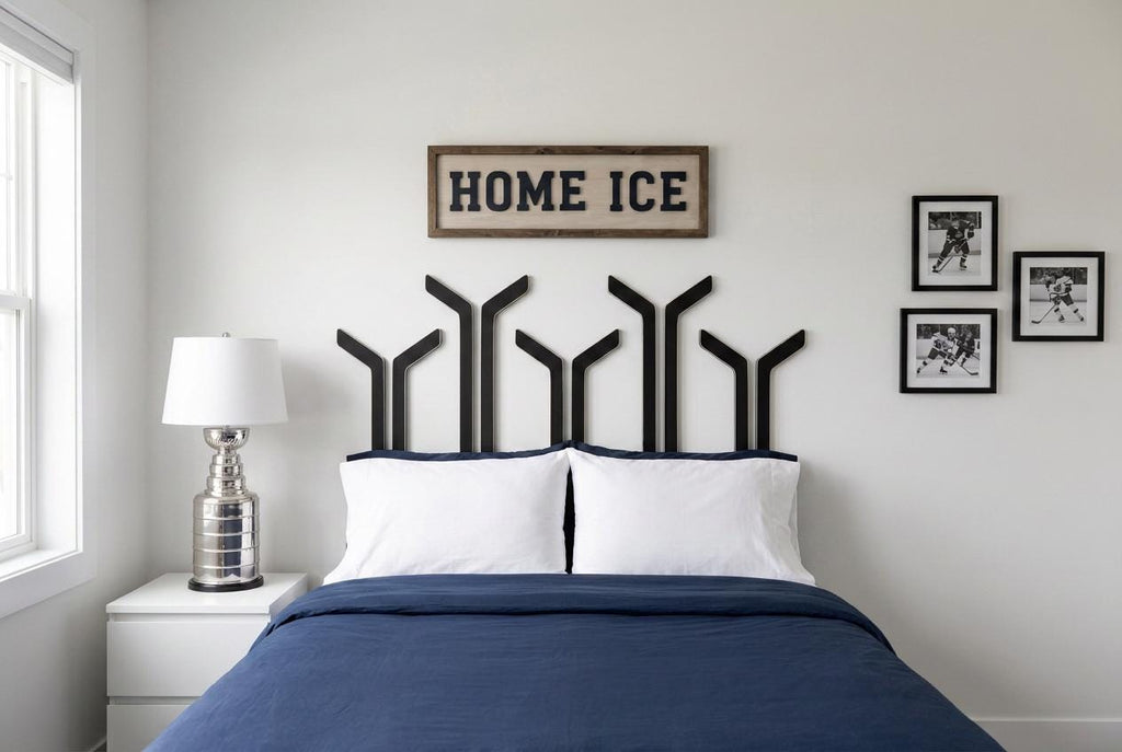 Hockey Stick Headboard Alternative, Custom Hockey Bedroom Decor, Individual Hanging Hockey Sticks, Twin or Full Size, Sports Room Gift