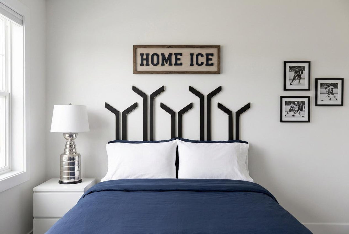 Hockey Stick Headboard Alternative, Custom Hockey Bedroom Decor, Individual Hanging Hockey Sticks, Twin or Full Size, Sports Room Gift