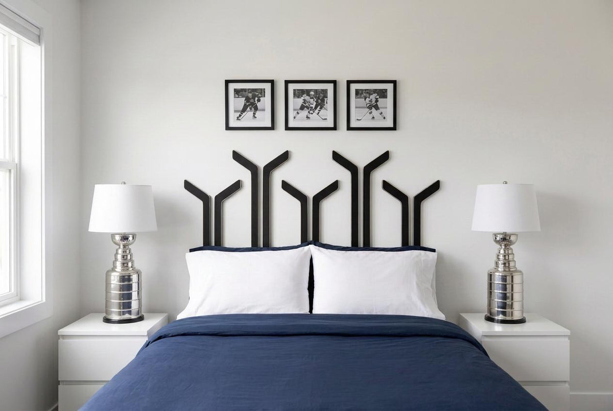 Hockey Stick Headboard Alternative, Custom Hockey Bedroom Decor, Individual Hanging Hockey Sticks, Twin or Full Size, Sports Room Gift