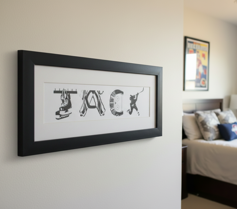 Personalized Hockey Name Art: Framed Hockey Room Decor