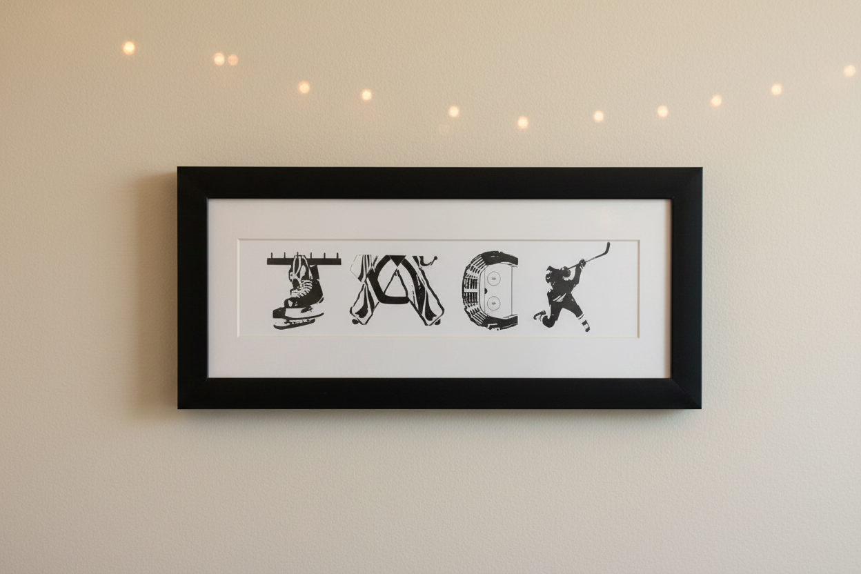 Custom Hockey GOALIE Photo Frame, Personalized Wall Decor (18x8x1)