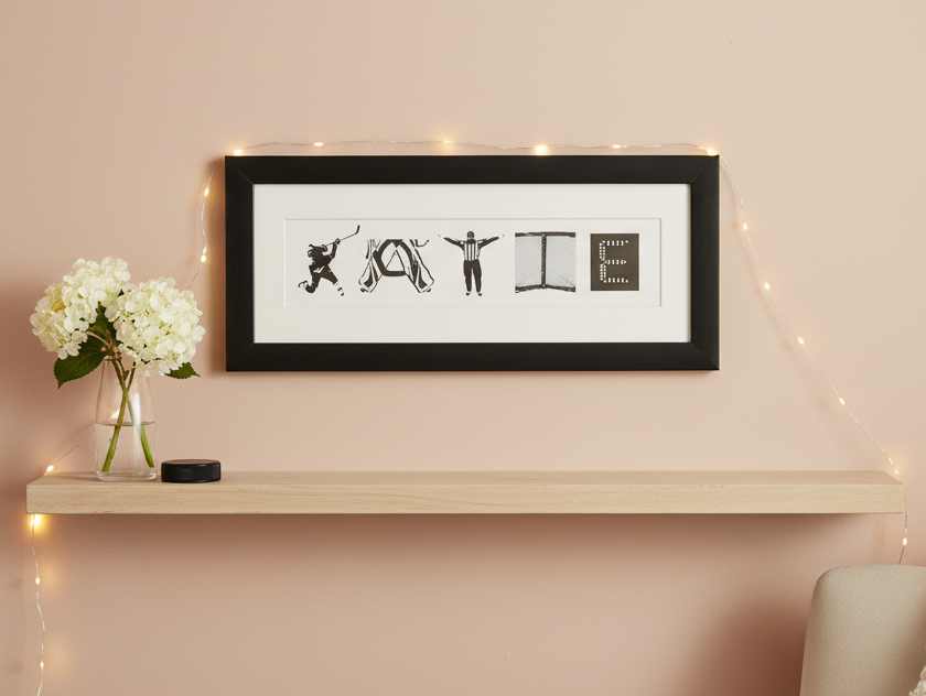 Personalized Hockey Name Art: Framed Hockey Room Decor