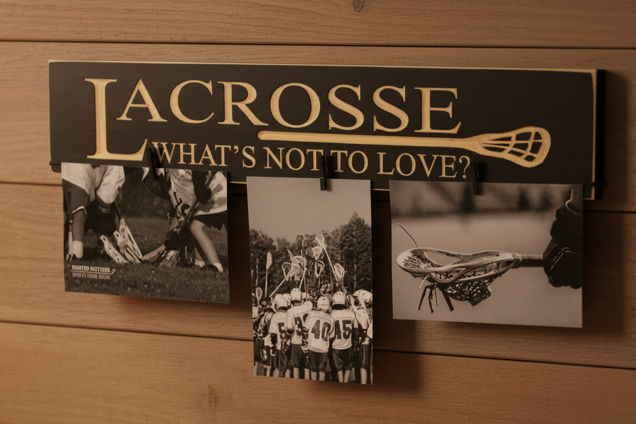 Lacrosse Sign: Wood, Black, Coach Gift, Player Room Decor