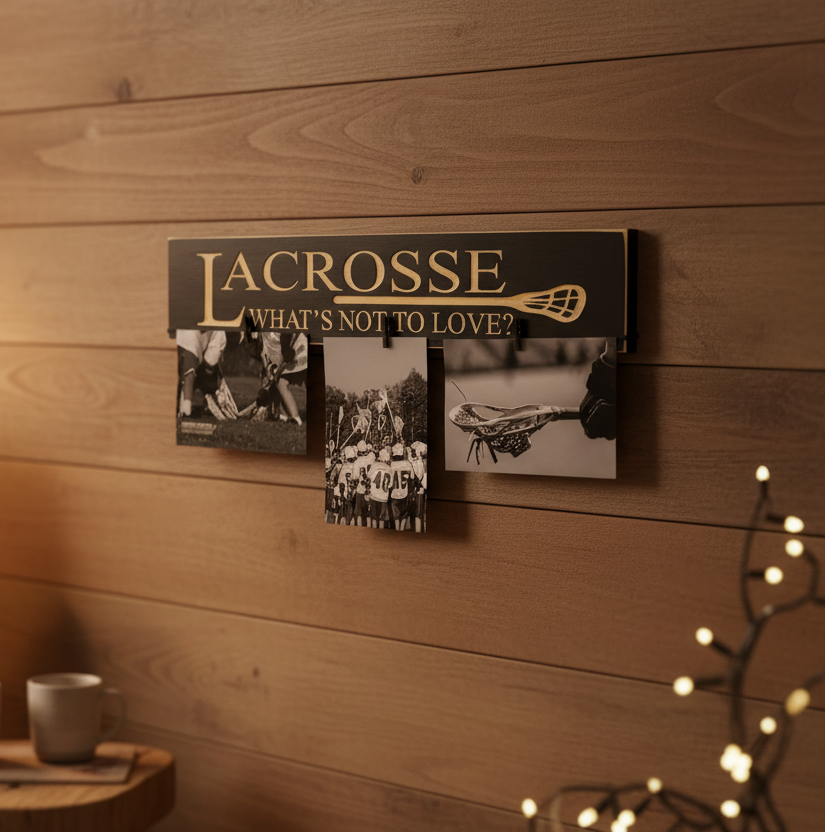 Lacrosse Sign: Wood, Black, Coach Gift, Player Room Decor