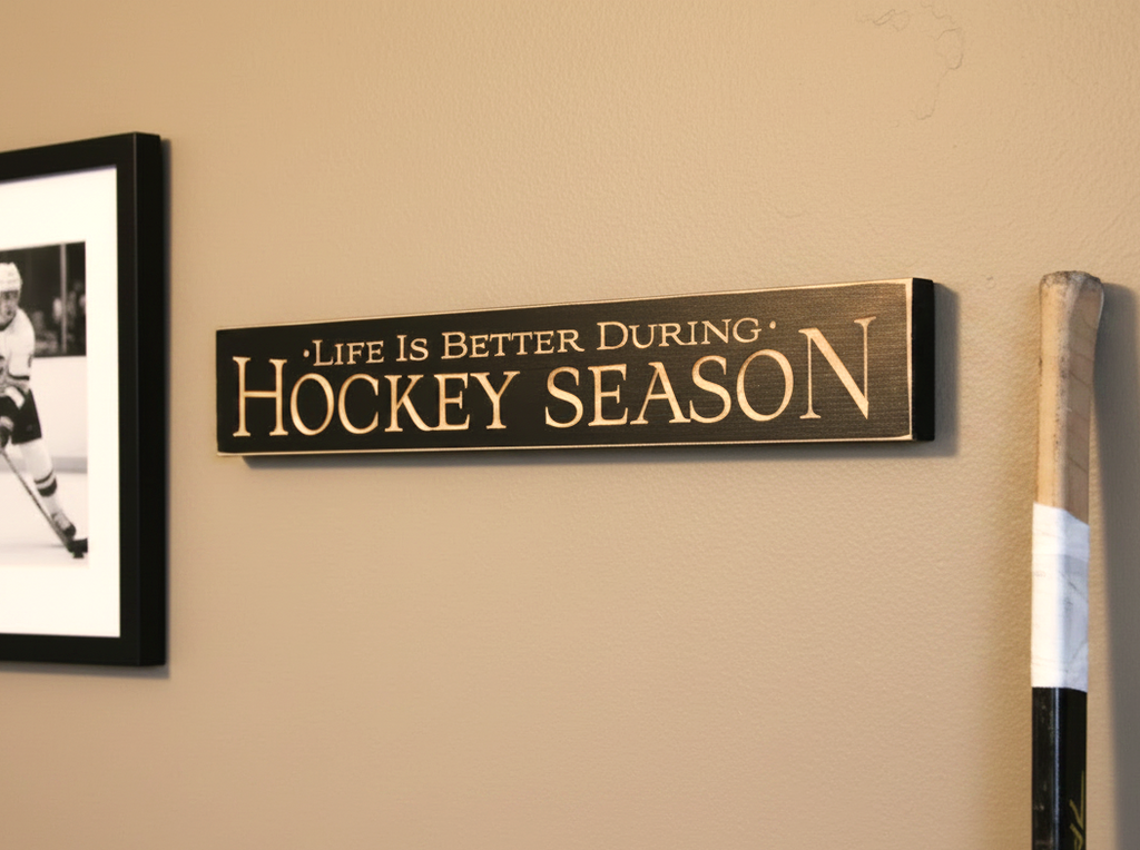 Hockey Photo Sign: Carved Wood Hockey Frame