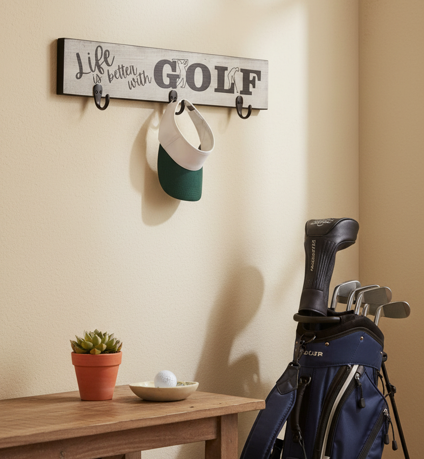 Golf Coat Rack with Hooks: Golfer Gift, Golf Room Decor