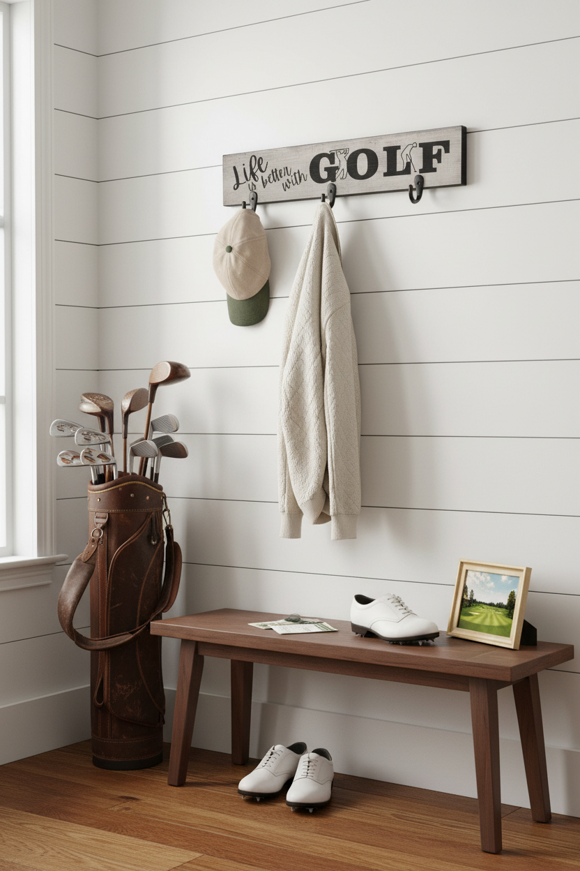 Golf Coat Rack with Hooks: Golfer Gift, Golf Room Decor