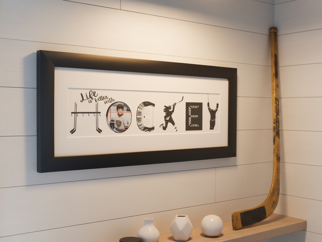Custom Hockey Photo Frame, Personalized Wall Decor (18x8x1)