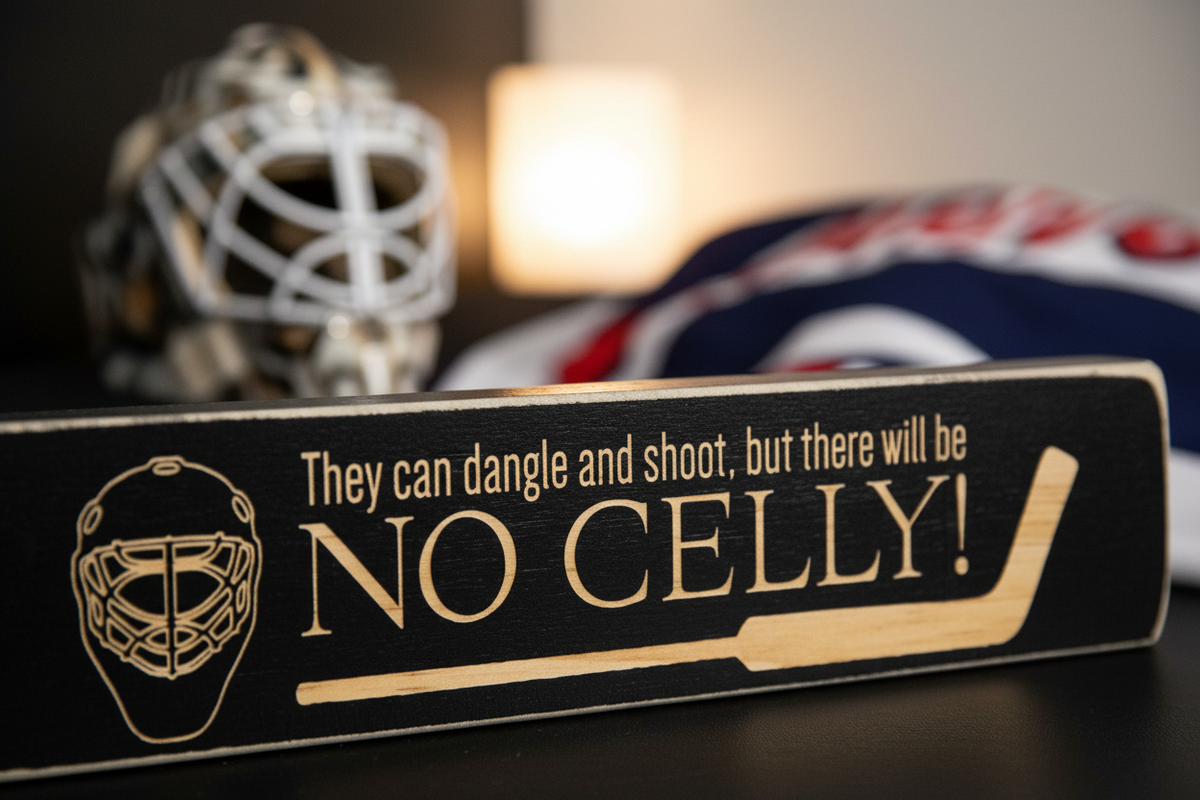 Hockey Goalie Ornament: Black Wood Sign, Gift for Hockey Goalie