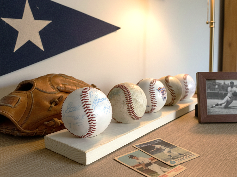 Baseball Display: Black or Off-White, Shelves available, Baseball Player Gift