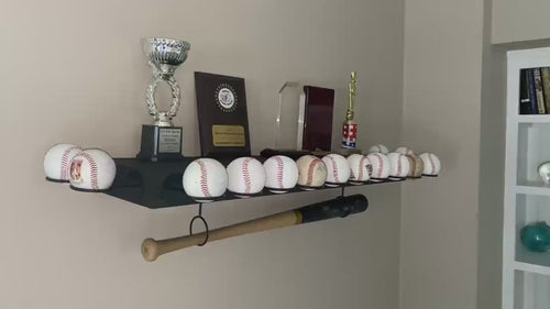 Baseball Trophy Display Shelf with Bat and Medal Holder, Ball Display Rack for Memorabilia, Awards, Trophies and Signed Baseballs