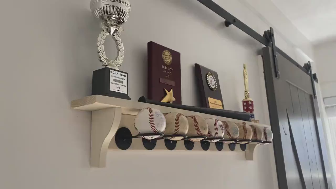 Baseball Display Shelf: Trophy & Memorabilia Holder, Distressed Wood