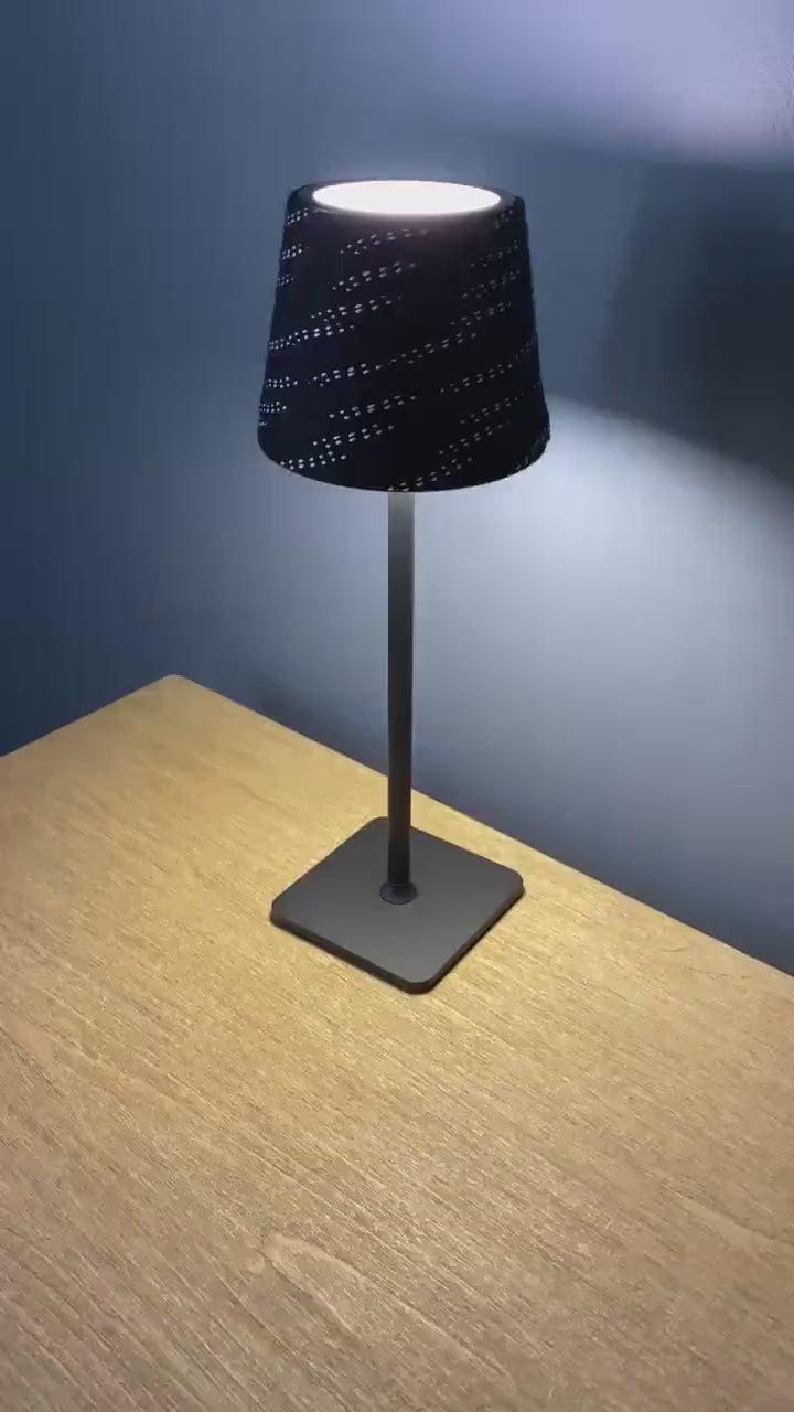 Hockey Laces Lamp: Rechargeable, Cordless, Black/White/Brass Gold