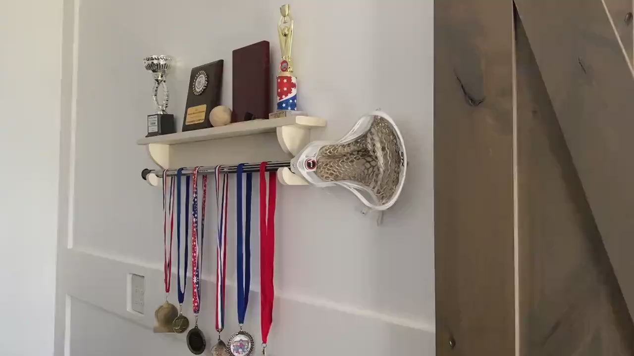 Lacrosse Trophy Shelf: Sports Medal & Stick Display