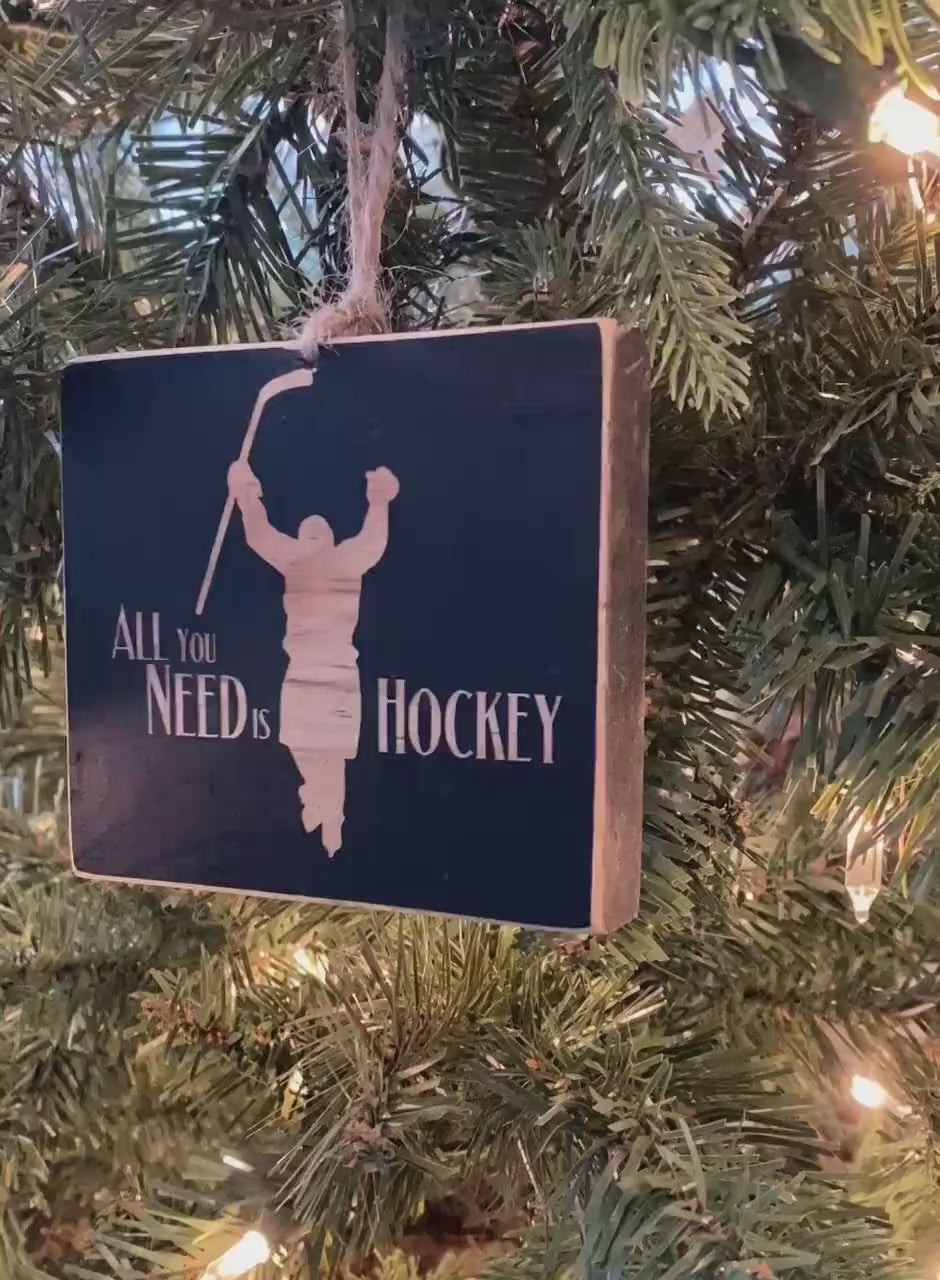 Hockey Ornament, Laser Cut Distressed Wood Sign, Team Gift