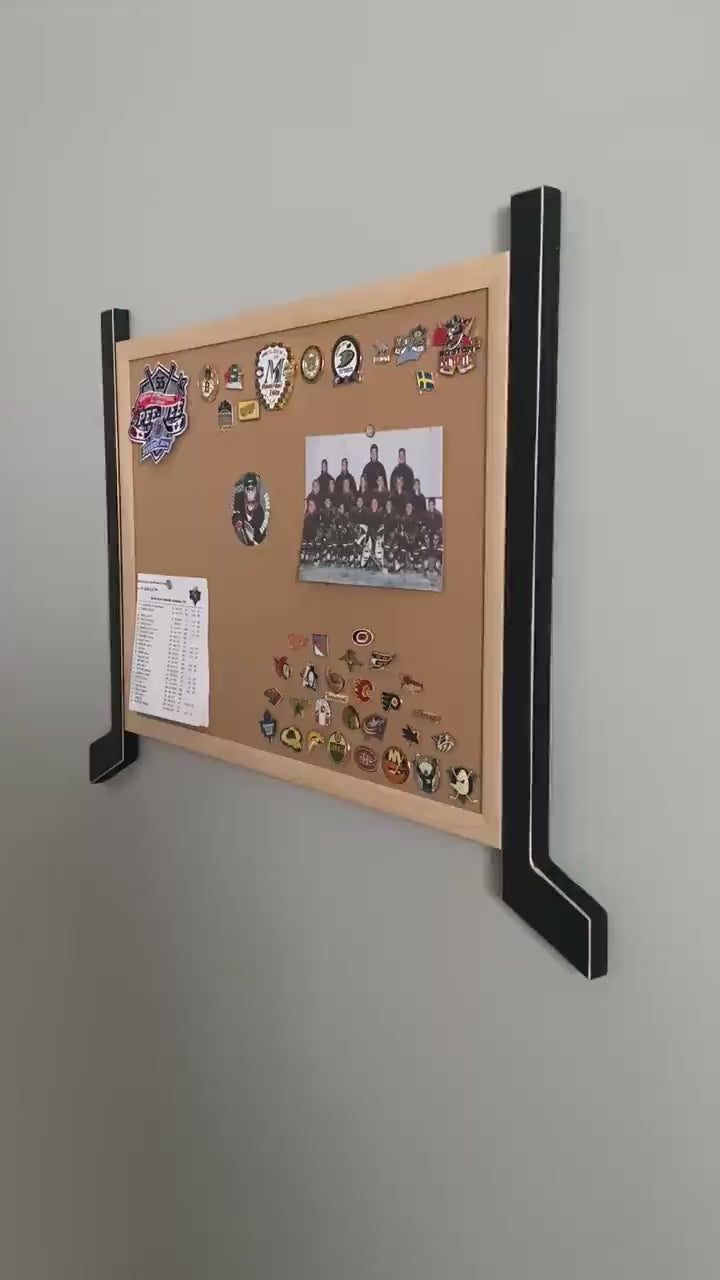 Hockey Bulletin Board: Cork Board with Black Hockey Sticks, Pin Board, Memorabilia