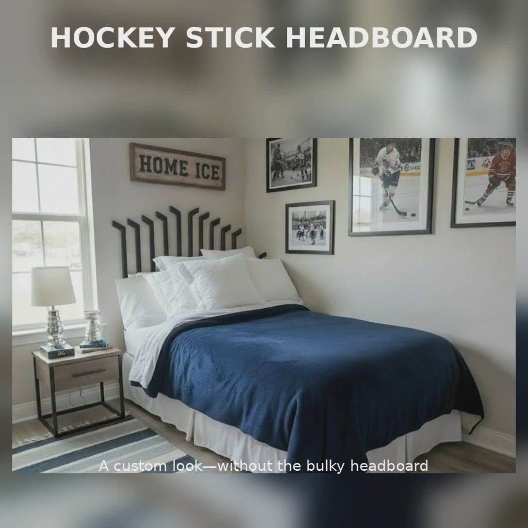 Hockey Stick Headboard Alternative, Custom Hockey Bedroom Decor, Individual Hanging Hockey Sticks, Twin or Full Size, Sports Room Gift