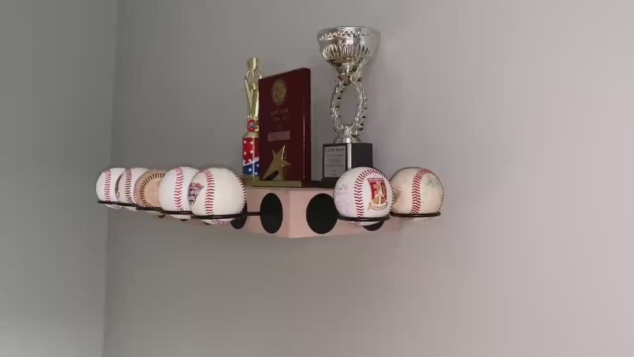 Baseball Trophy Display Shelf with Bat and Medal Holder, Ball Display Rack for Memorabilia, Awards, Trophies and Signed Baseballs