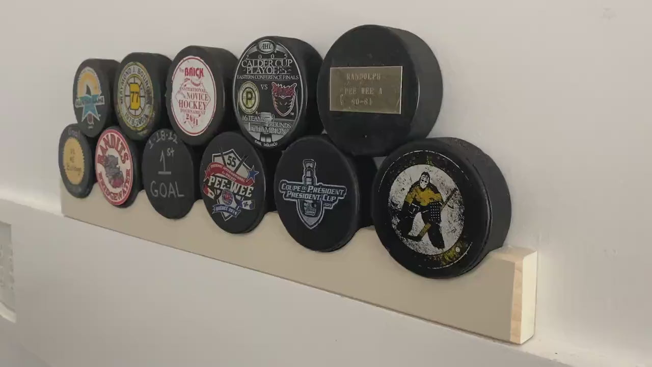 Hockey Puck Display Rack: Wood, Hockey Room Decor