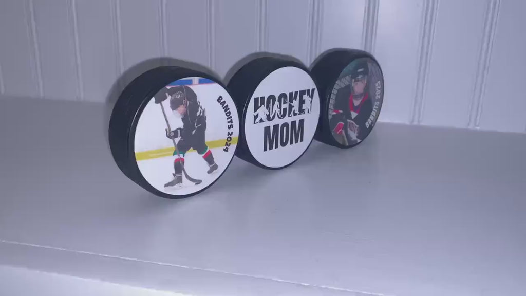 Hockey Mom Gift: Puck Photo Display - Hockey Room Decor