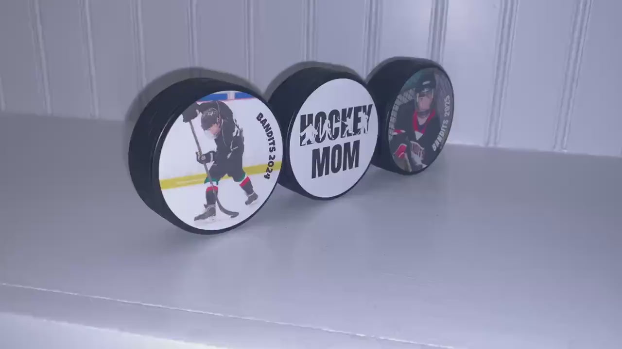 Hockey Mom Gift: Puck Photo Display - Hockey Room Decor