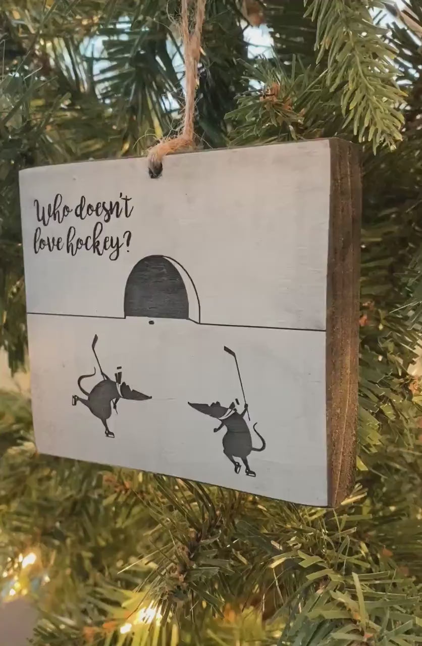 Hockey Ornament: Wood Decor, Christmas Hockey Gift