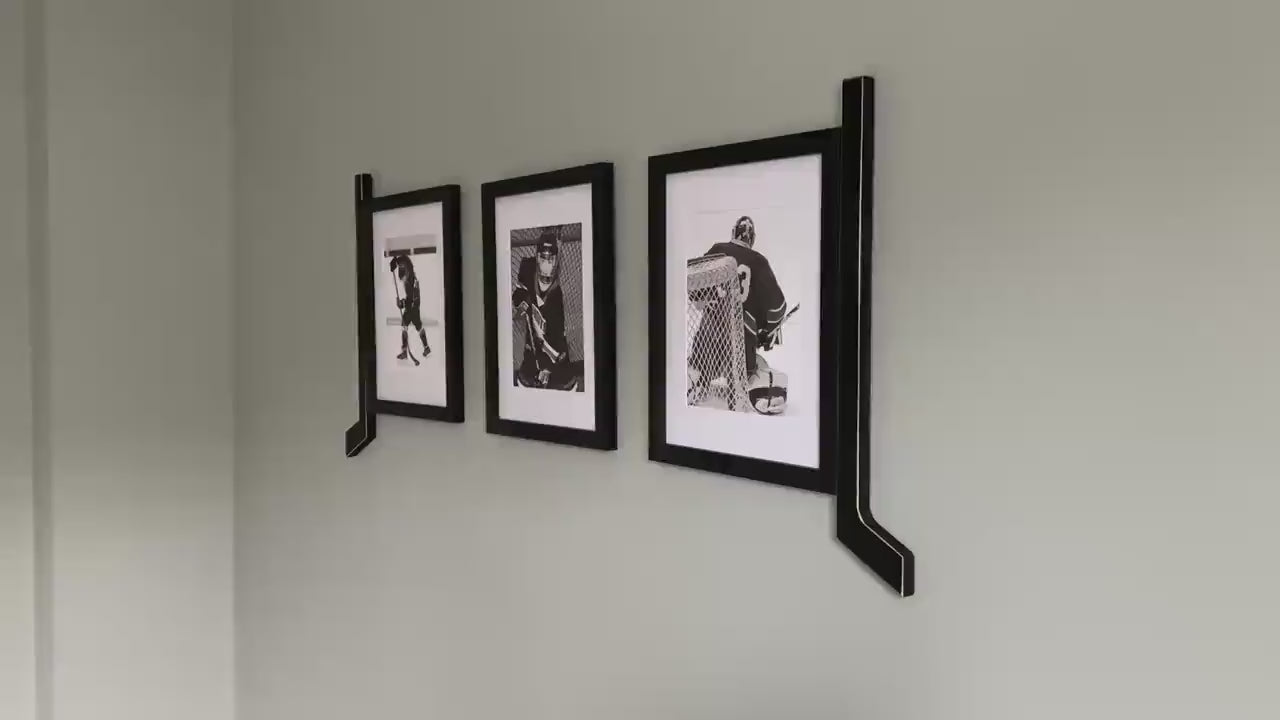 Hockey Stick Frame Set: Gallery Wall 3 Piece Set, Hockey Matted Frames, 8x10 Photos, Hockey Wall Decor, Black