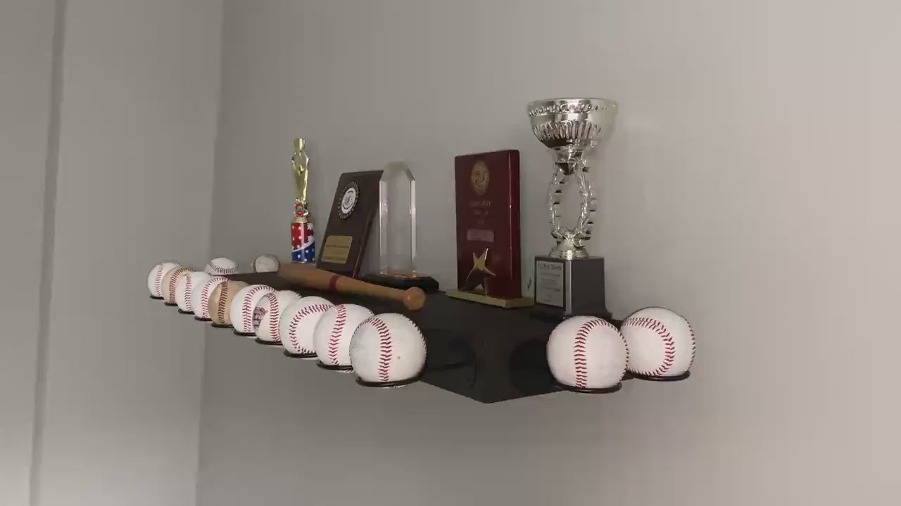 Baseball Trophy Display Shelf with Bat and Medal Holder, Ball Display Rack for Memorabilia, Awards, Trophies and Signed Baseballs
