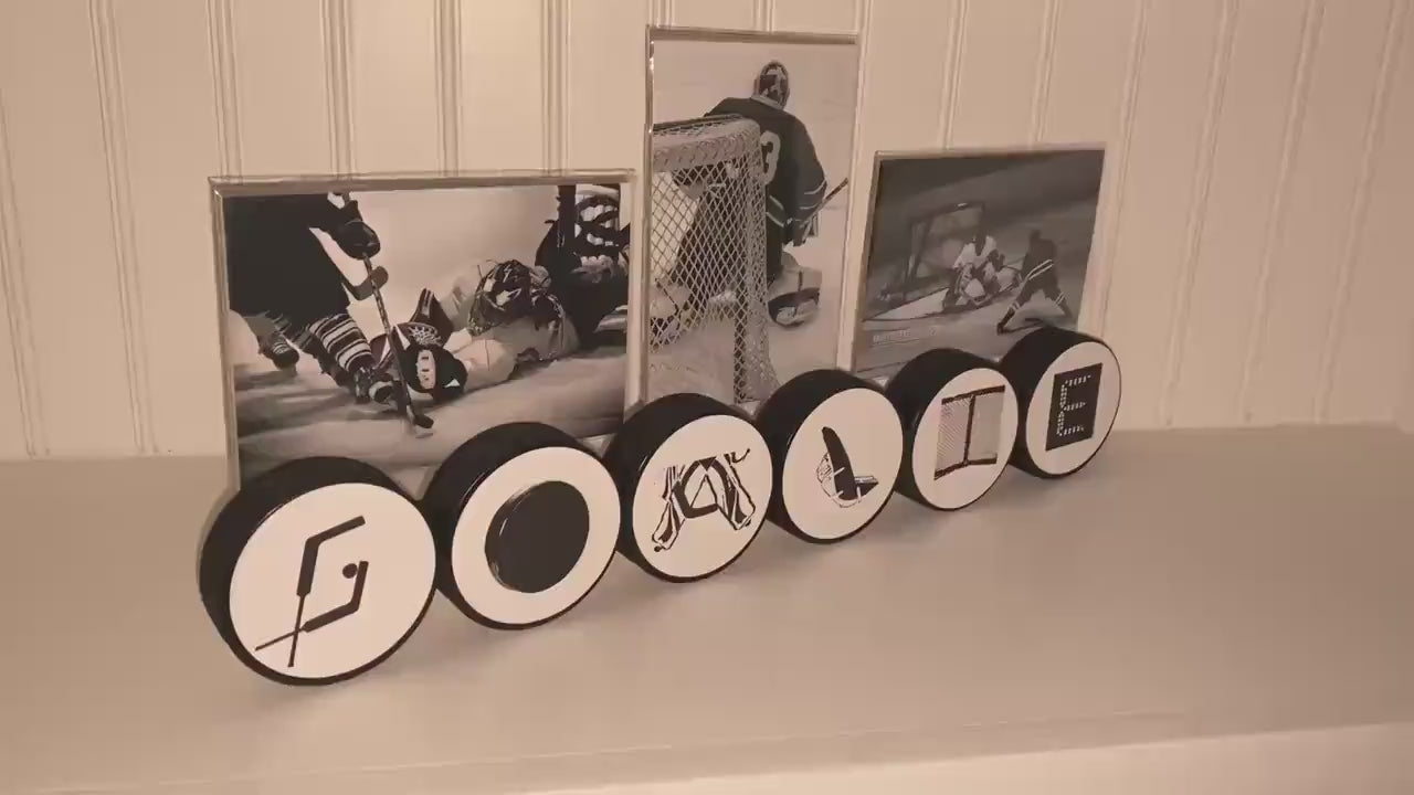 Hockey Goalie Puck Photo Display: "GOALIE" Tabletop Decor