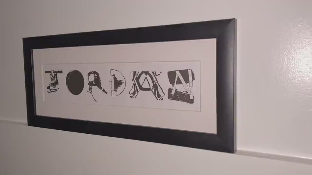 Personalized Hockey Name Sign: Framed Hockey Letter Art