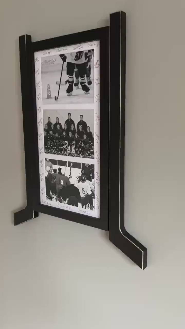 Hockey Stick Matted Photo Frame: Triple 5x7, Personalize by Team Signing the Mat, Hockey Coach Gift, Hockey Wall Decor, Black