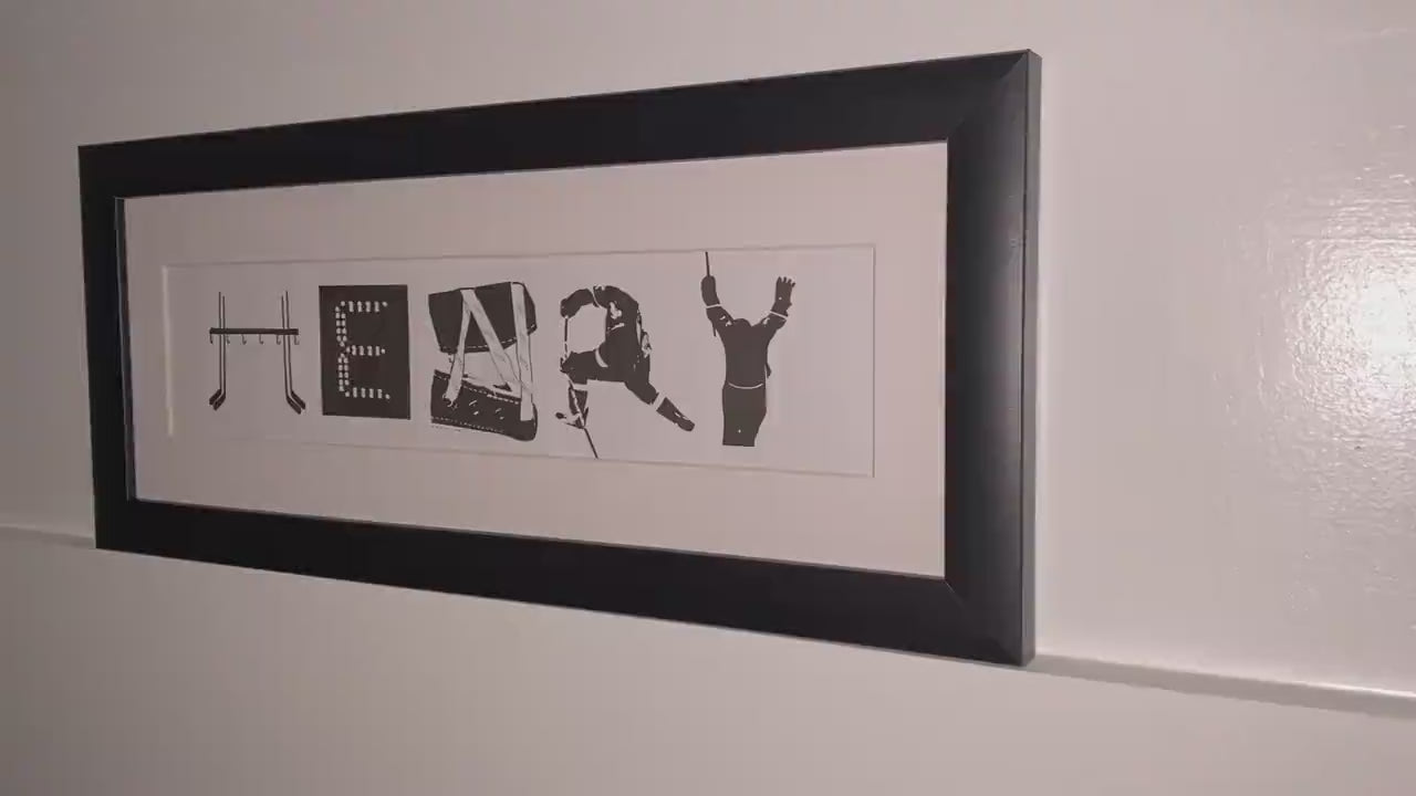 Personalized Hockey Name Sign: Custom Framed Art, Hockey Gift