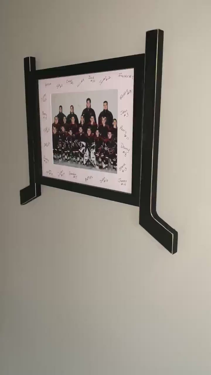 Hockey Stick Matted Photo Frame: Personalize by Team Signing the Mat, Hockey Coach Gift, Hockey Wall Decor, 8x10 Photo, Black