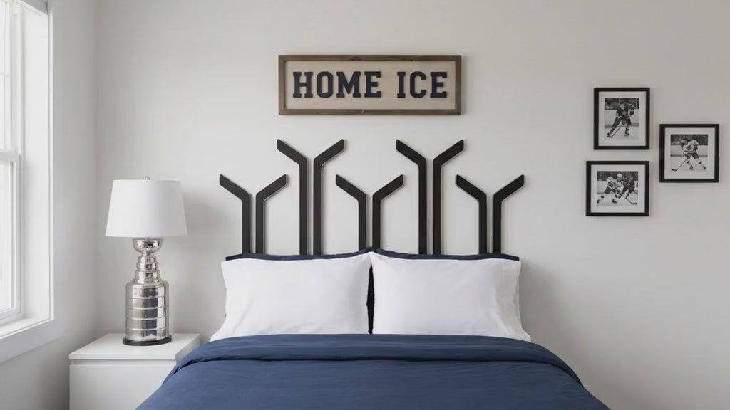 Hockey Stick Headboard Alternative, Custom Hockey Bedroom Decor, Individual Hanging Hockey Sticks, Twin or Full Size, Sports Room Gift